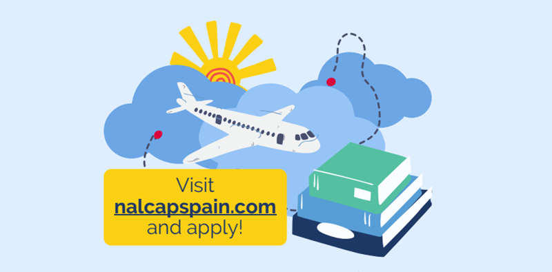image of a plane flying over clouds with books nalcapspain.com
