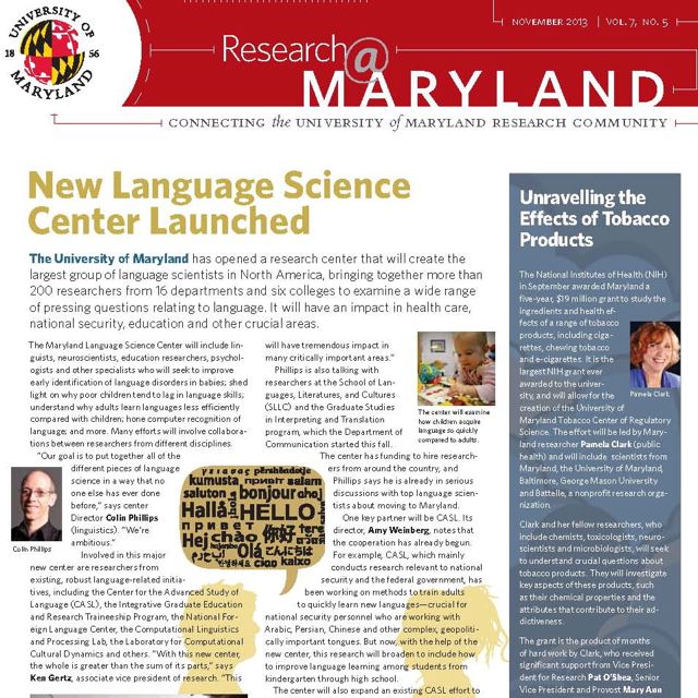 Maryland Language Science Center featured in the November ‘Research@Maryland’